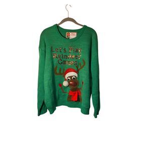 Merry Christmas women’s Christmas let’s play reindeer, games, sweater size XL